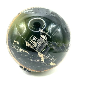 Rare Antique Dark Green Hand-Blown Glass Fishing Float with Ship Painting - Picture 1 of 10