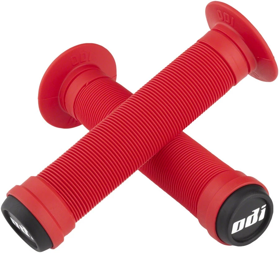 ODI Longneck ST Red Bicycle Grips with Flange & Push-In Plugs - Mushroom Rib - Image 1 of 1