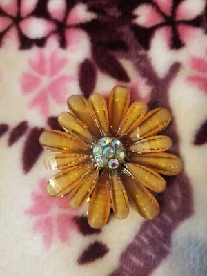 Vintage Robert Rose Flower Rhinestone Brooch Pin Aurora Borealis - Image 1 of 4