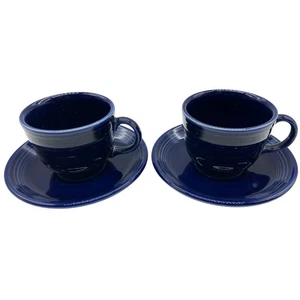 Fiestaware Cobalt Blue Two Tea Coffee Cup and Saucer Fiesta Homer Laughlin USA - Picture 1 of 5