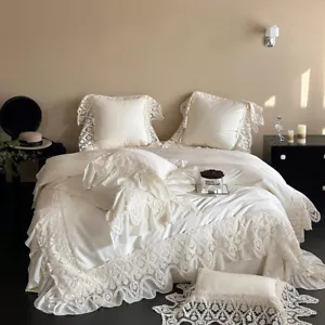 Luxury 100% Cotton Bedding Set Embroidery Duvet Cover Bed Sheet 2 Pillowcases - Picture 1 of 48