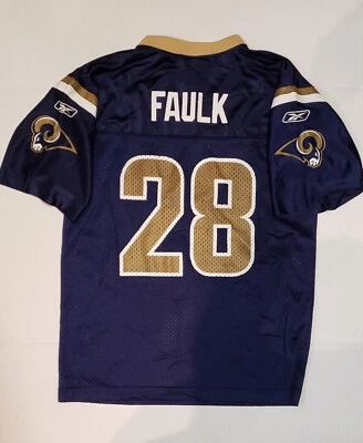 NFL Reebok St. Louis Rams Marshall Faulk #28 Camiseta Juvenil Grande 14-16 Azul Marino Dorado Foto 1 de 4