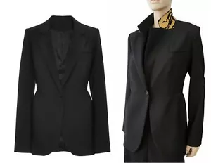 Adam Lippes Gr. 8 schwarze Wollmischung ein Knopf Schößchen Blazer BRANDNEU - Bild 1 von 7