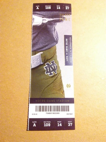 2019 Notre Dame Fighting Irish vs Navy Football Ticket Stub Cover