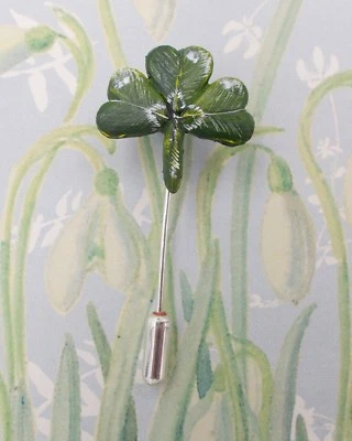 SHAMROCK PIN Clover Pin Lucky Brooch St Patrick Ireland HANDMADE HAND PAINTED - Image 1 of 4