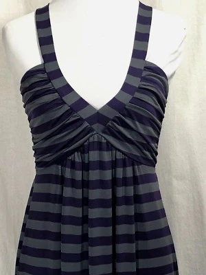 Vestido sin mangas Apple Bottoms ojo de cerradura espalda púrpura gris rayas cuello en V talla M Foto 1 de 4