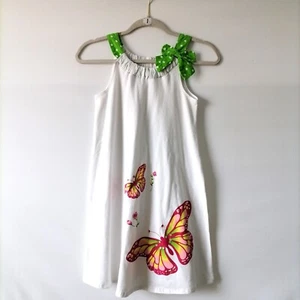 Bonnie Jean Girls White Wide Strap Butterfly Screen Print Swing Dress Size 10 - Picture 1 of 6