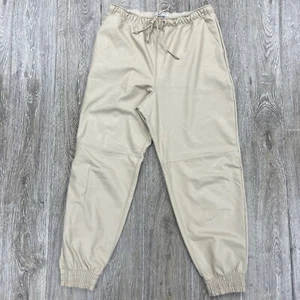 Abercrombie & Fitch joggers vegan leather womens Size Large Hip Hop Retro Beige - Picture 1 of 9