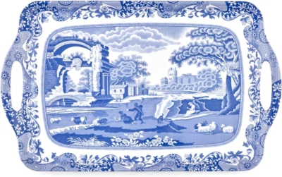 Blue Italian Large Handled Tray - Rectangular Melamine Serving Tray with Classic - Image 1 of 4