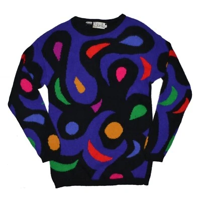 Suéter Vintage Años 80 Rafaella Angora Lana de Cordero Mujer Pequeño Arte Moderno Abstracto Foto 1 de 4