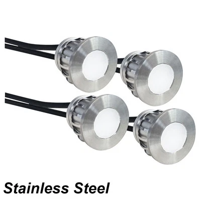 4 Piece Round LED Deck & Step Light Kit DIY Stainless Steel White Complete Kit! - Image 1 of 4