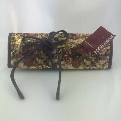 Cepillo de Maquillaje Sonia Kashuk Dorado Púrpura Enrollable 11 Bolsillos Estuche de Viaje Cosmético Foto 1 de 4