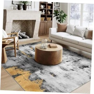 5x7 Area Rugs - Machine Washable Rugs for Living Room, Gray 5'x7' Gray/Yellow - Picture 1 of 7