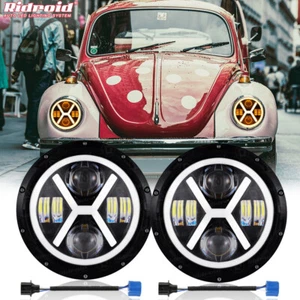 For VW Beetle Classic 7 Inch Round LED Headlights Hi/Low Beam Halo DRL Projector - Picture 1 of 12