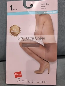 Hanes Solutions Silky Ultra Sheer Run Resistant Nude Control Top XL Pantyhose - Picture 1 of 2