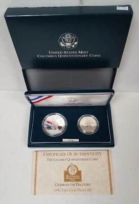 CS0292MCSCFO U.S. MINT COMMEM 2 COIN YEAR 1992-P S COLUMBUS PROOF SET FRESH OGP! - Image 1 of 4