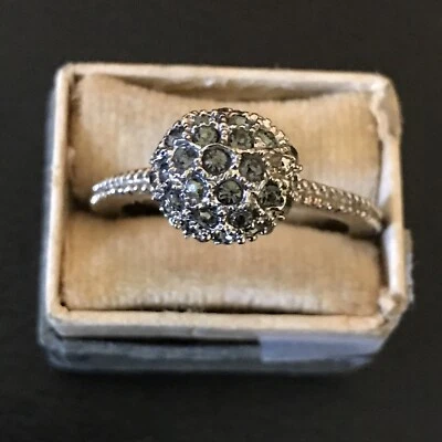 Ring Topaz Green Ball Pave Silver Tone Retro Ring Size 8 Vintage  - Image 1 of 3