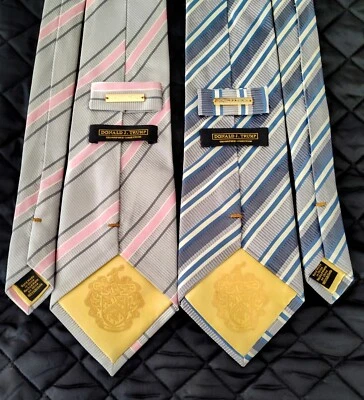 Donald J Trump Signature Collection Corbata de Seda Barra Dorada Gris y Rosa Lote de 2 Ejecutivos Foto 1 de 4