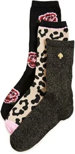 KATE SPADE CAMEL CREW SOCKS 3-PAIRS Womens Socks Camel/Black/Roses One Size 4-10 - Picture 1 of 3