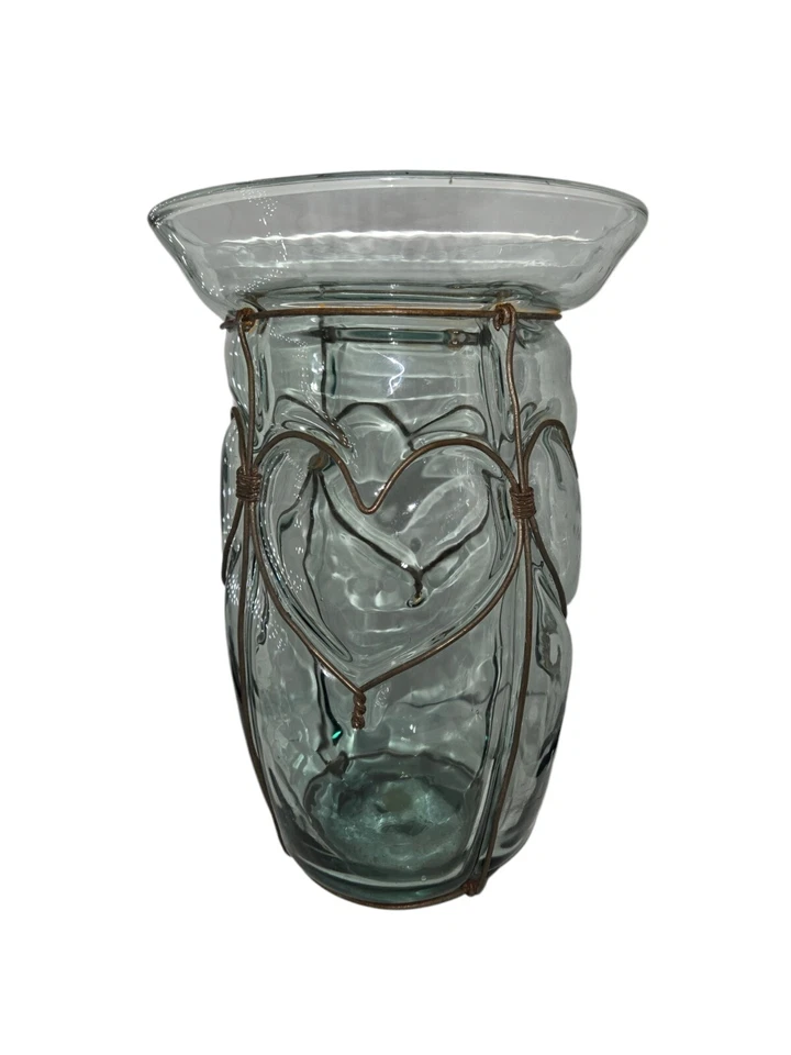 Glass Vase with Heart Wire Design Decorative Flower Vase Home Decor 10" - Image 1 of 4