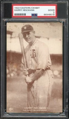 1922 Eastern Exhibit Supply Co. Harry Heilmann Detroit Tigers HOF Postcard PSA 2 - Image 1 of 2