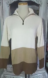 Suéter Esprit Oversize Retro Años 80 Cuarto Cremallera Marrón Color Bronceado Bloque Algodón S - Imagen 1 de 4