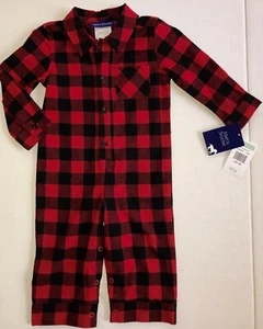 Neu Matt's Scooter rot schwarz kariert 1-teilig Flanell Strampler Baby Jungen 18M 100 % Baumwolle - Bild 1 von 1