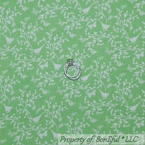 BonEful Fabric FQ Cotton Quilt Green White Spring Bird Small Leaf Tree Flower NR - Picture 1 of 12
