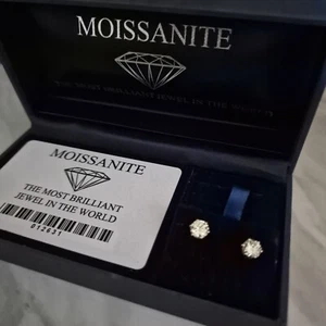2.00ct (2x 6.5mm) Round Moissanite Set Earrings White Gold - BACK 925 GREAT GIFT - Picture 1 of 8