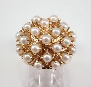 Vintage Nachlass 14K Gelbgold Perlen Cluster Cocktail Ring gewölbtes Band - Bild 1 von 8