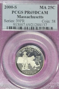 2000 S- PCGS PR69DCAM MASSACHUSETTS WASHINGTON QUARTER #B47087 - Picture 1 of 2
