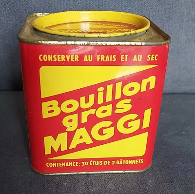 Ancienne Boite Métal Tôle Bouillon Maggi  France jaune vintage tole  - Photo 1/4