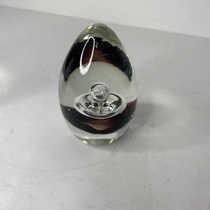 Paperweight Glass Decorative Art Glass Brown Clear Bubble Egg Shape 3 3/4" - Picture 1 of 8