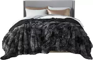 Faux Fur King Size Blanket Fuzzy Fluffy Shaggy Soft and Thick (Tie Dye Black) - Picture 1 of 12