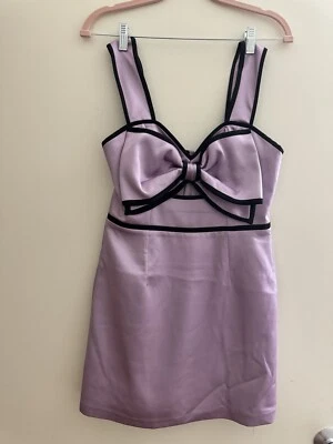 Lavender Satin Mini Dress With Bow Sz XS-S - Image 1 of 3