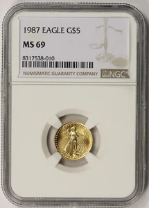 1987 Gold Eagle $5 Tenth-Ounce MS 69 NGC 1/10 oz. - Picture 1 of 4