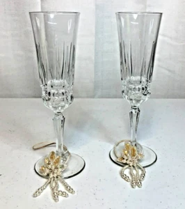 Juego de 2 copas de vino de champán acanaladas 8-1/2 cristal vintage transparente - Imagen 1 de 9