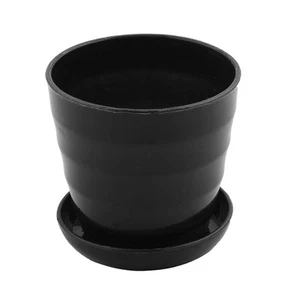 Plastic Garden Decor Flower Plant Pot Holder 9.5cm Diameter Black w Tray - Picture 1 of 3