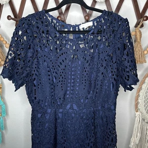 Anthropologie Eri + Ali dunkelblau Ösen Priscilla Spitzenkleid XL - Bild 1 von 8