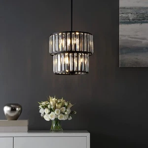 Lighting Collection Crissa Art Deco Black/Clear Crystal Chandelier - Picture 1 of 7