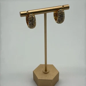 Pendientes Joan Rivers Chapados en Oro Cristal Aro Esmalte Marfil - Imagen 1 de 8