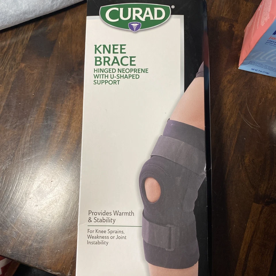 Curad U-Shaped Hinged Knee Support Black Large Pack of 4