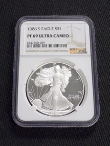 1986-S AMERICAN SILVER EAGLE PROOF 1oz .999 FINE SILVER PCGS GRADED PF69 $1 COIN - Picture 1 of 2