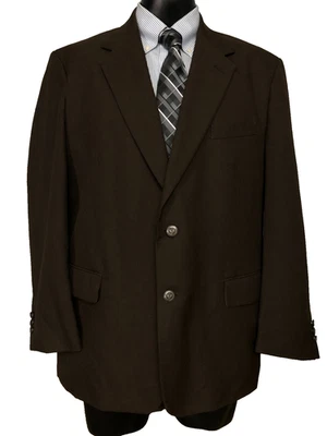 Haband Executive Division Dark Brown Polyester Blazer 46R 2 Button Metal Buttons - Image 1 of 4