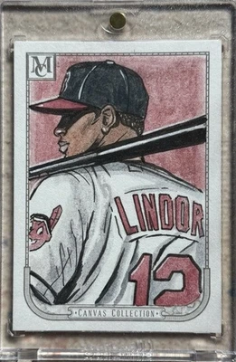2018 Topps MC Francisco Lindor 1/1 Canvas Collection Original Art Puerto Rico - Image 1 of 2