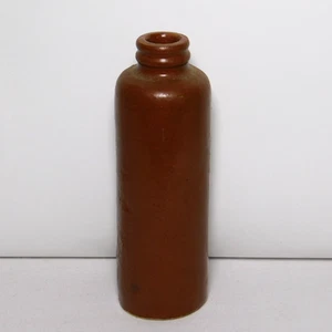 Botella de tinta medicinal antigua vintage de cerámica de gres esmaltado marrón de 4,25" - Imagen 1 de 4