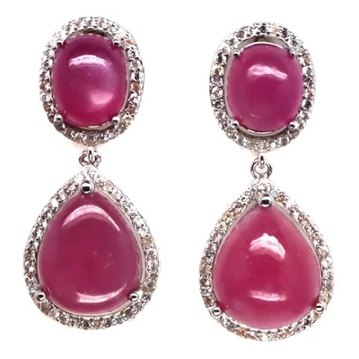 925 Sterling Silver Red Ruby & White Zircon Gift For Her Earrings - Image 1 of 4