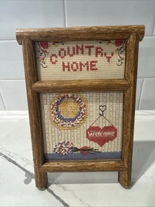 Vtg Wash Day Cross Stitch Washboard Frame Laundry Quilt Clothesline Completed - Picture 1 of 7
