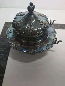 Vintage versilberte überdachte Schale, Glaseinsatz Vierfachteller - Bild 1 von 6