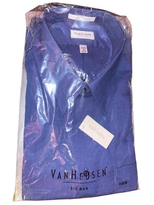 NUEVO CON ETIQUETAS Camisa de vestir Van Heusen para hombre piqué hombre grande azul con botones talla 19 35/36 Foto 1 de 2